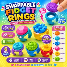 SWAPPABLE FIDGET RINGS (TOPS POP OFF TO CHANGE TO A DIFFERENT RING)