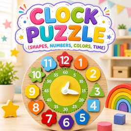 CLOCK PUZZLE (COLORS, NUMBERS, SHAPES & TIME)