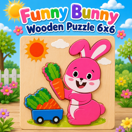 Funny Bunny Wooden Puzzle (6"x6")