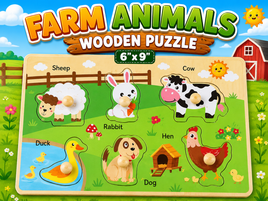 Farm Animals Wooden Puzzle (6"x9")