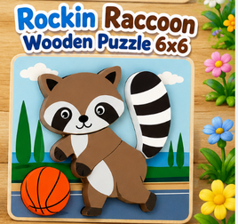 Rockin Raccoon Wooden Puzzle (6"x6")
